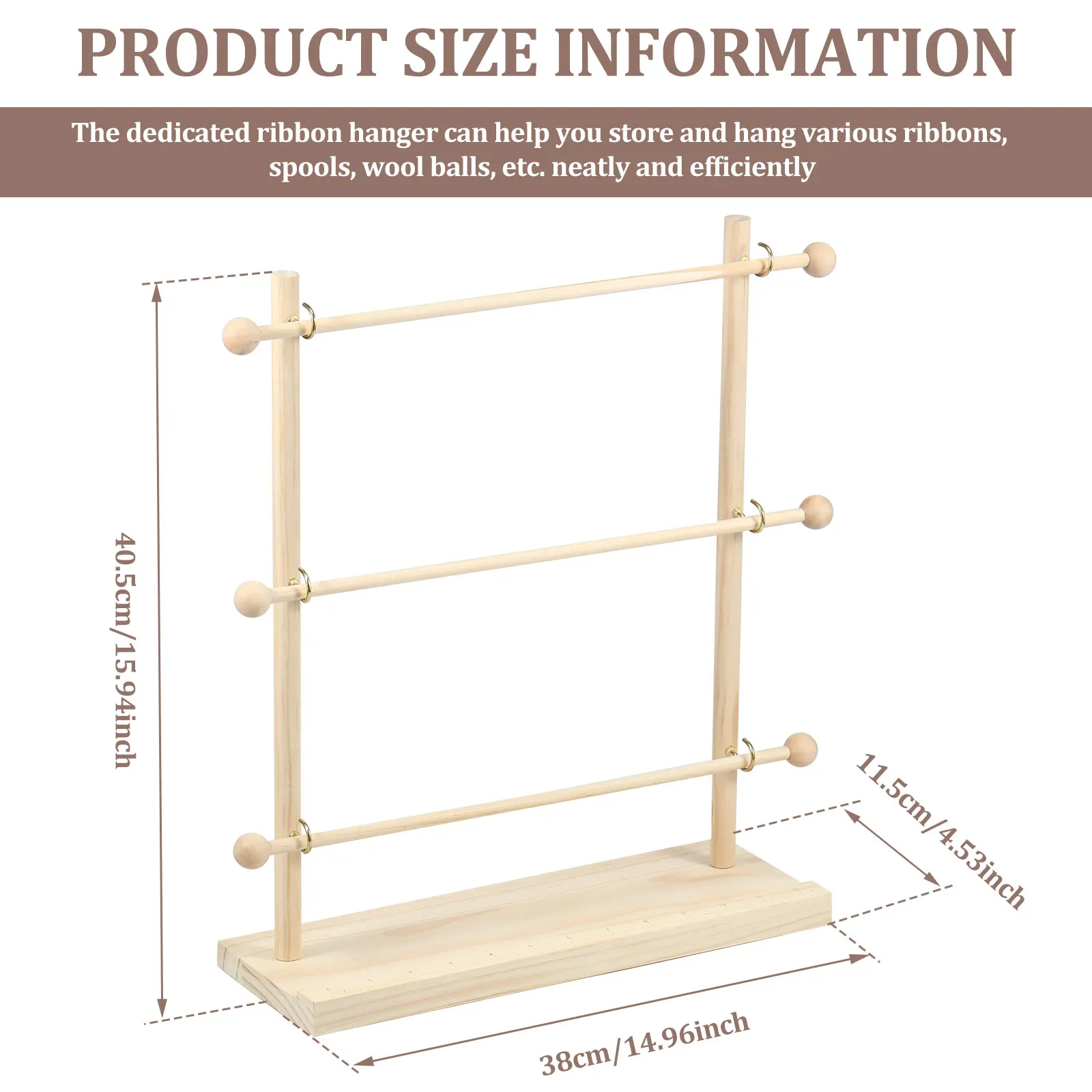 Ribbon Organizer 4 Tiers Wooden Ribbon Rack Storage Display Shelf Craft Ribbon Stand for Craft Room Flower Store Cake Shop