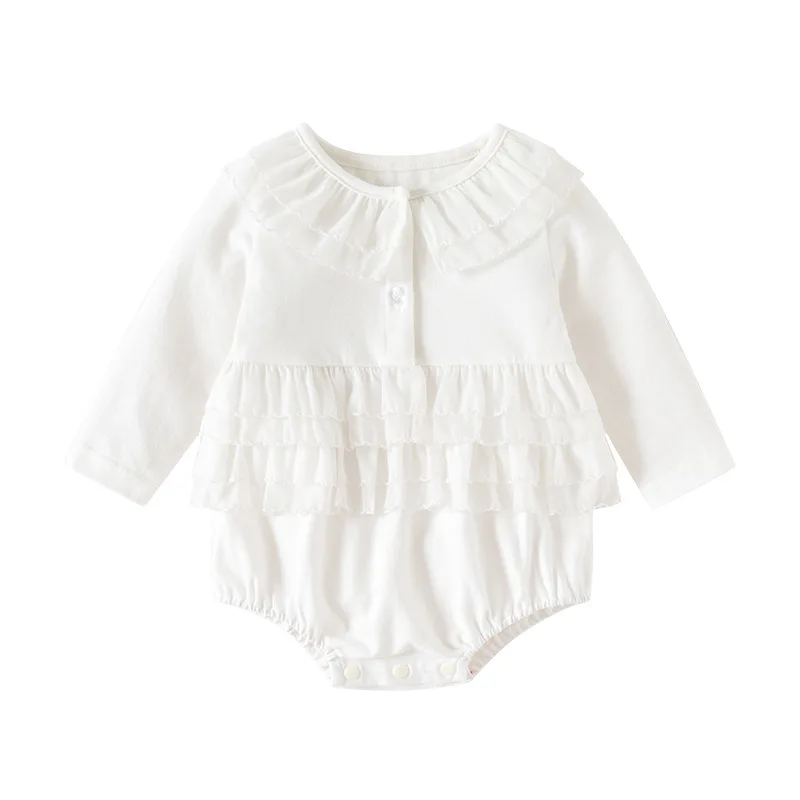 

2025 Autumn Baby Girl Bodysuit White Cute Breathable Cotton Newborn 0-24 Months Basic Wardrobe Layering Essential Gift Birthday