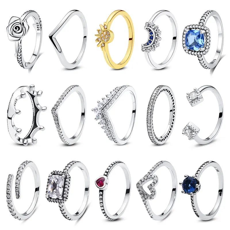 

Новые оригинальные кольца из стерлингового серебра 925 пробы для женщин, Корона, сердце, Луна, Солнце, помолвка, свадебное кольцо из розового золота, роскошные ювелирные изделия, подарок