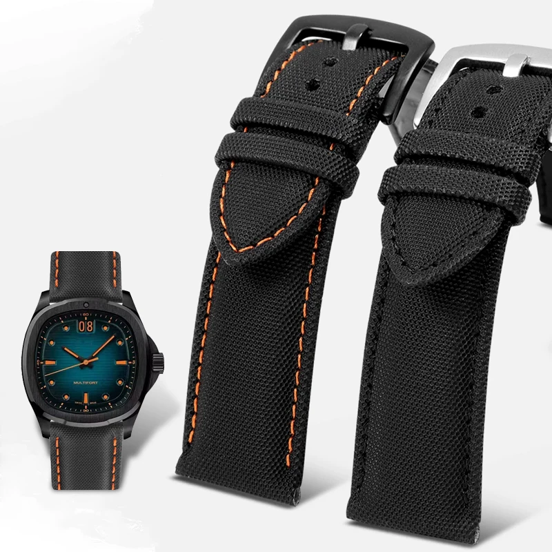Correa de nailon de 22mm para reloj Mido Multifort TV M049.526, pulsera de liberación rápida, pulsera de lona azul y naranja, accesorios de repuesto