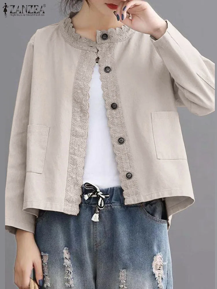 ZANZEA Vintage Women Coats Fashion Long Sleeve Patchwork Jackets Elegant Blazer Outwear Female Work Blouse Casual Button Tops