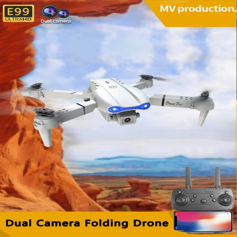 Mini Dron de control remoto profesional E99 4K HD cámara aérea Wifi FPV Dron plegable quadcopter RC helicóptero juguete para niños gif