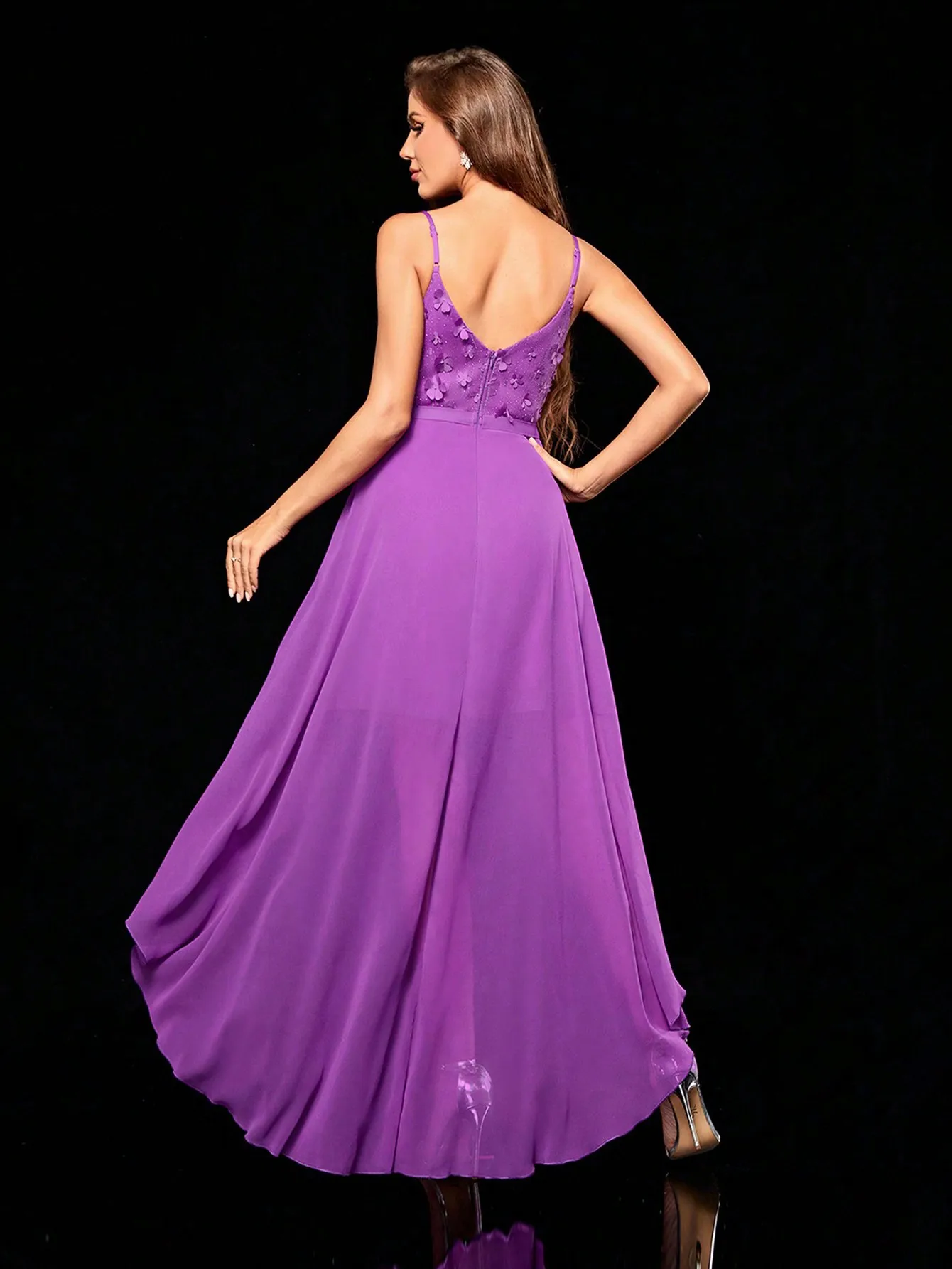 Mgiacy Strapless Three-Dimensional Embroidered Double-Layer Irregular Silk Scarf Dress