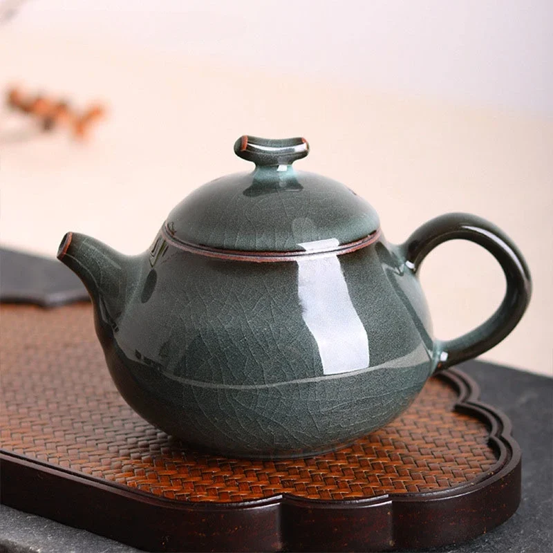 240ml Retro Ge Kiln Iron Tire Ceramic Teapot Boutique Ice Crack Tea Set Tea Maker Pot Celadon Kung Fu Pu'er Teaware Gift Packing