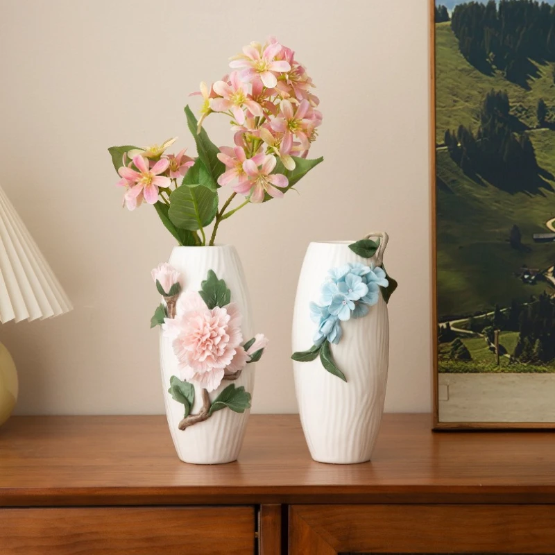 

Handmade Chinese ceramic vase peony flower relief home decoration living room dining table flower arrangement center piece
