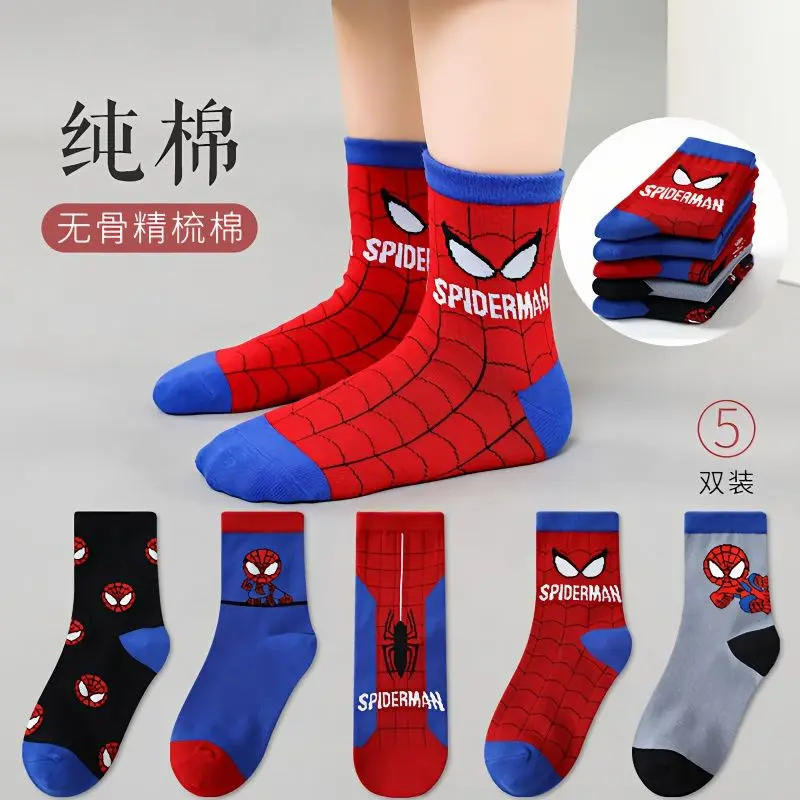 Marvel Spiderman new cute autumn and winter comfortable and fashionable anime pure cotton mid-calf socks for boys and girls