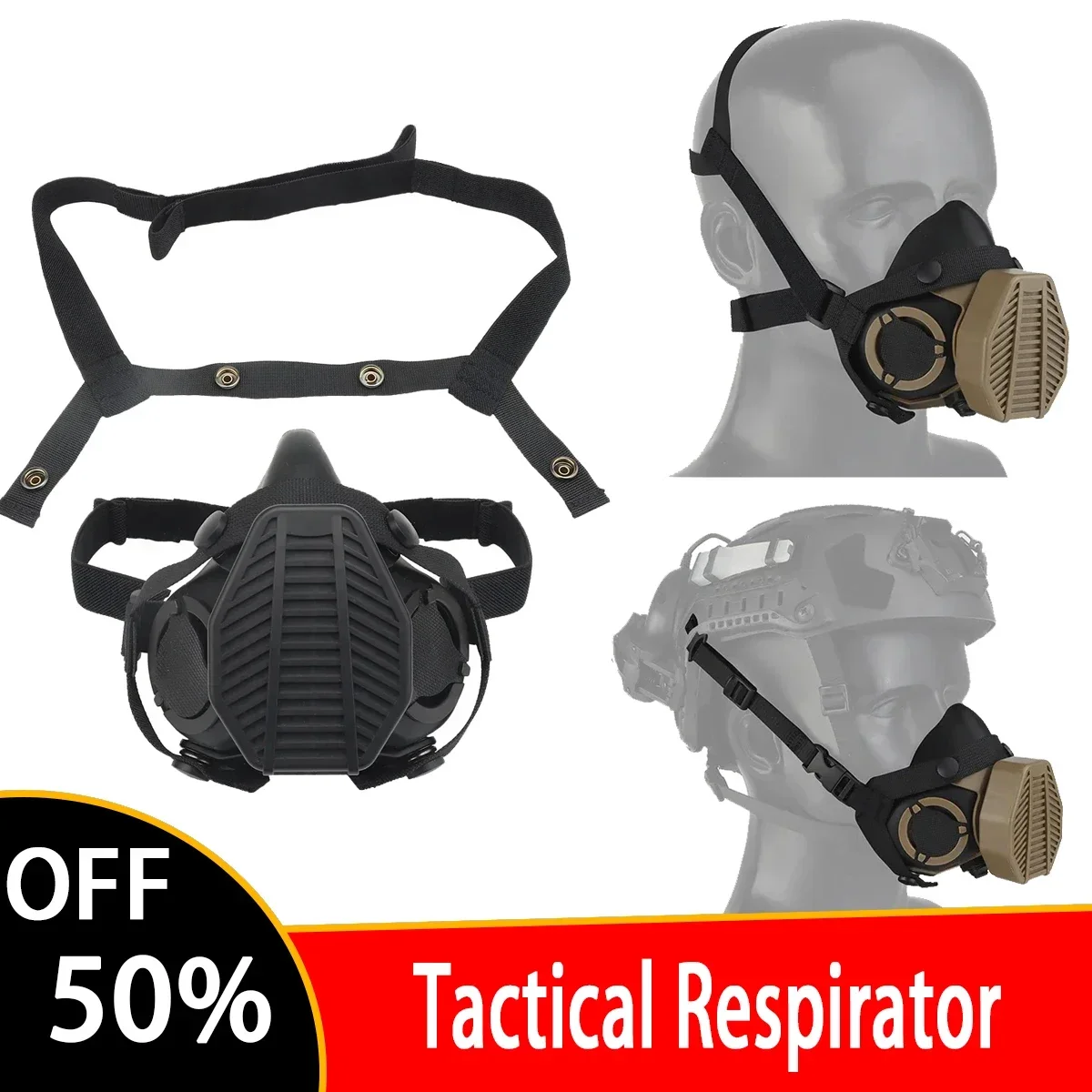 Tactical SOTR Mask Special Operations Respirator Communication Half-mask HEPA Filtration Against Airborne Particulates