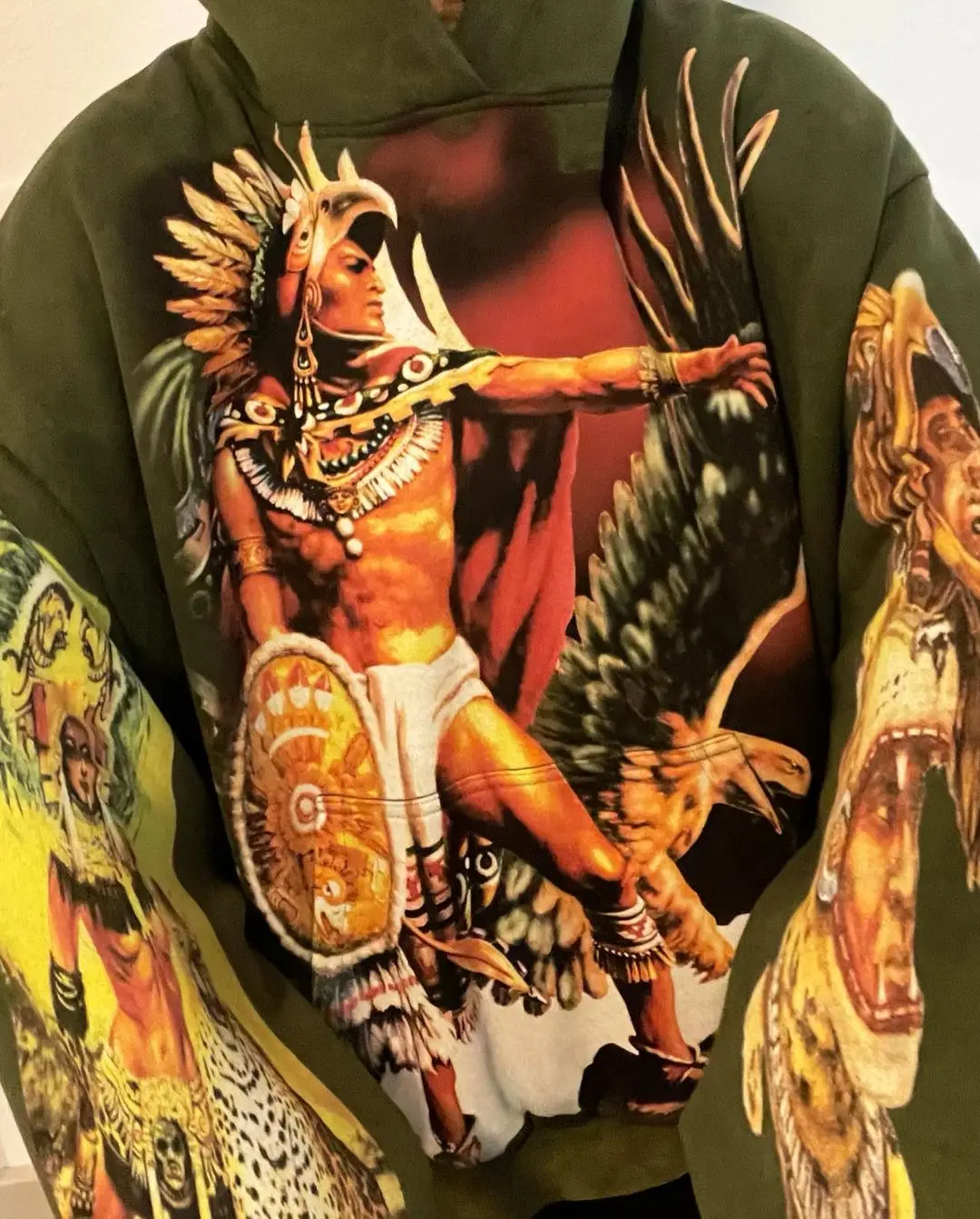 Oversized Street Vintage Streetwear Aztec warriors Painting Printed Hoodies Women Sweatshirt Harajuku 2024 Y2k Tops Men Clothing