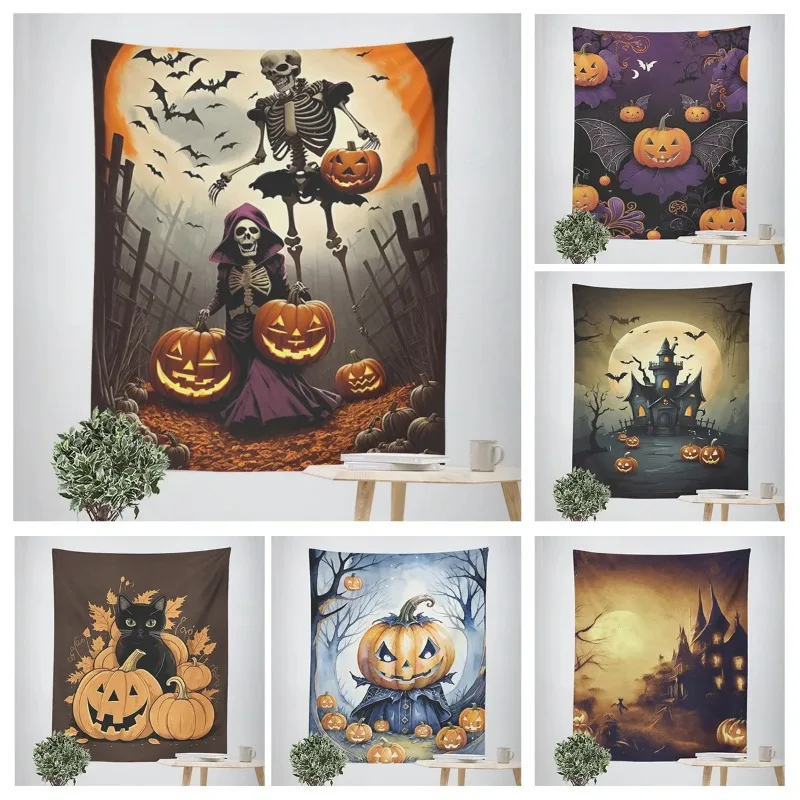 

Home decoration modern room decor items wall tapestry aesthetic bedroom wall art large fabric Halloween Autumn Pumpkin cute