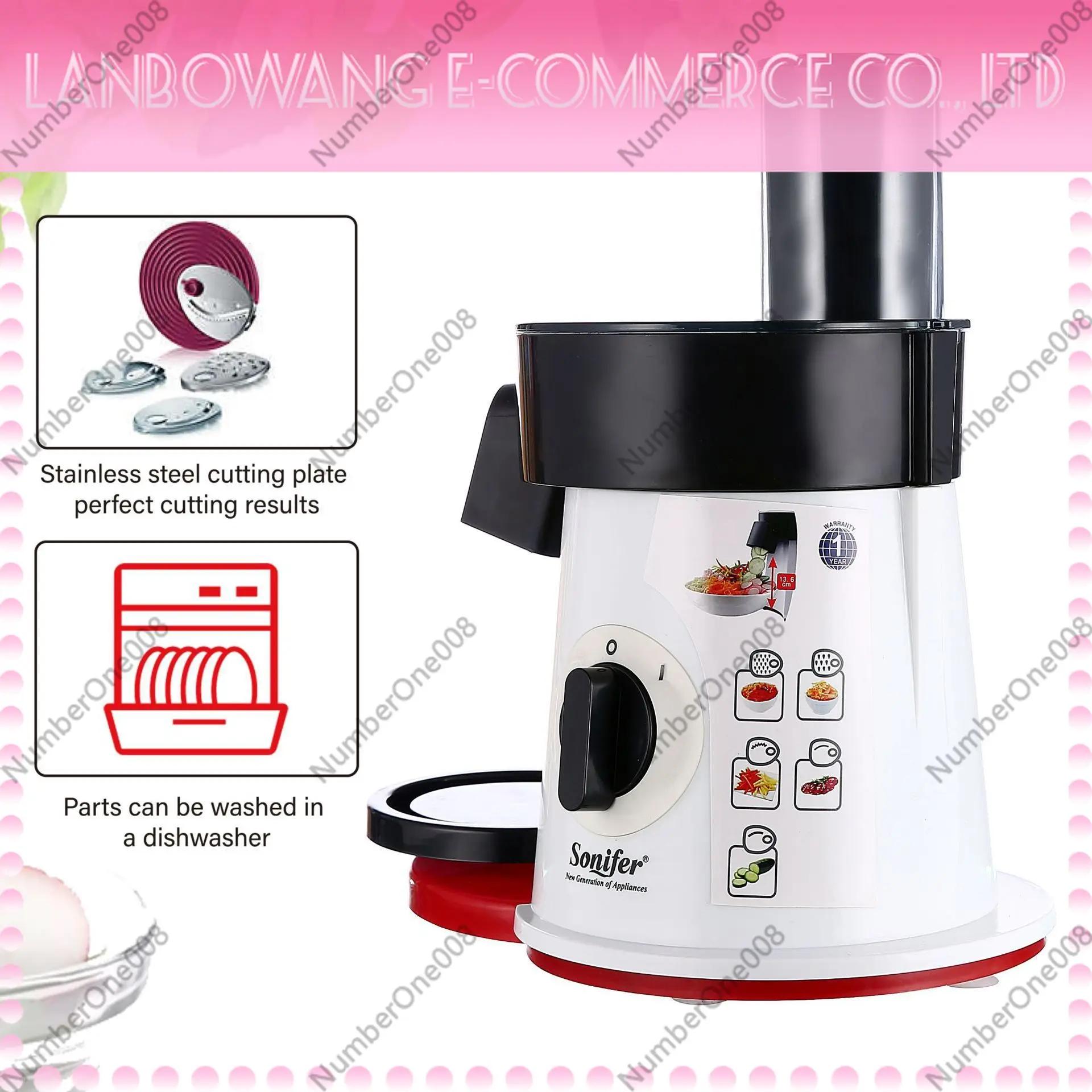 5-in-1 Electric Food Processor Vegetable Cutter Cheese Grater Salad Shredder Slicer Kitchen