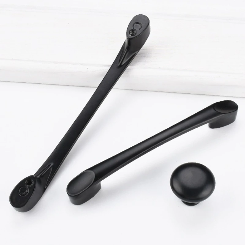 American Style Black Cabinet Handles Solid Aluminum Alloy Kitchen Cupboard Pulls Drawer Knobs Furniture Handle Hardware