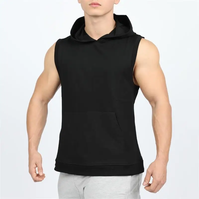 Men Vest Sleeveless Shirts Tank Tops with Hoodie Workout GYM Muscle Shirt Waistcoat Fitness Men Clothing