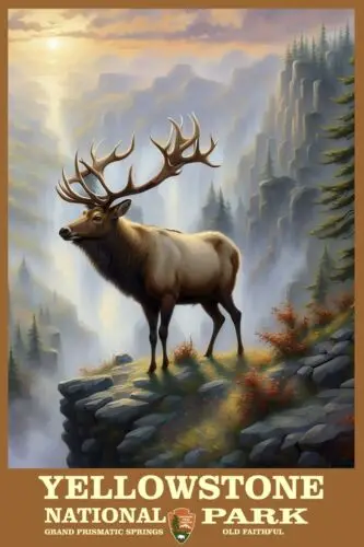 Yellowstone National Park Elk Art Travel Poster Large 16x24 Wilderness