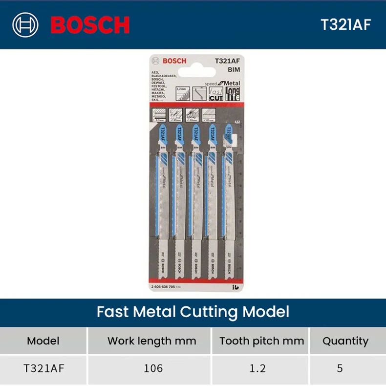 Bosch Curve Saw Blade Wood Metal Plastic Cutting Special Materials T321Af (5 Packs) Metal Cutting Fast Type