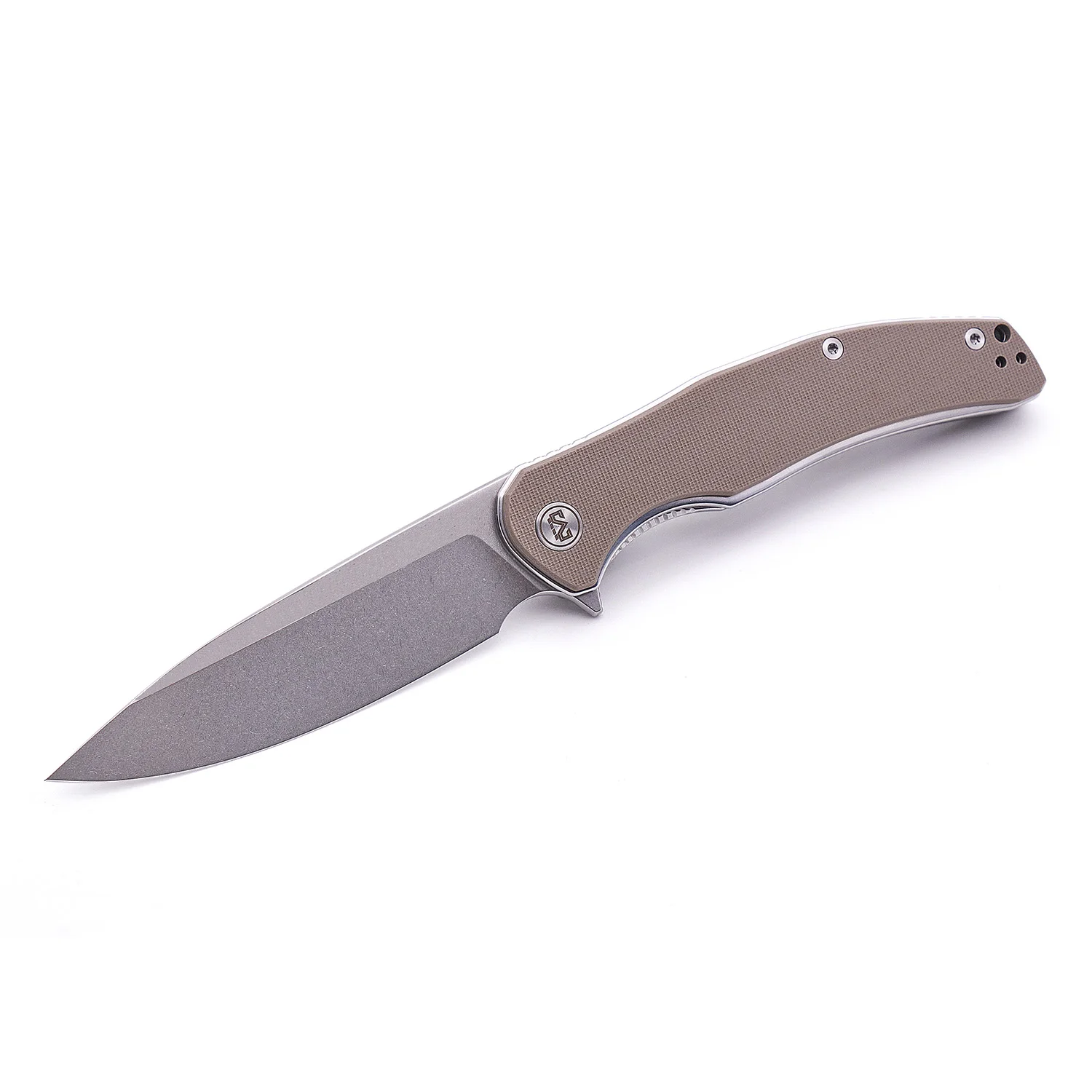 Miguron Knives Velona Flipper Folding Knife Stonewash 14C28N Blade Tan G10 Handle Tactical Survival Pocket Knife