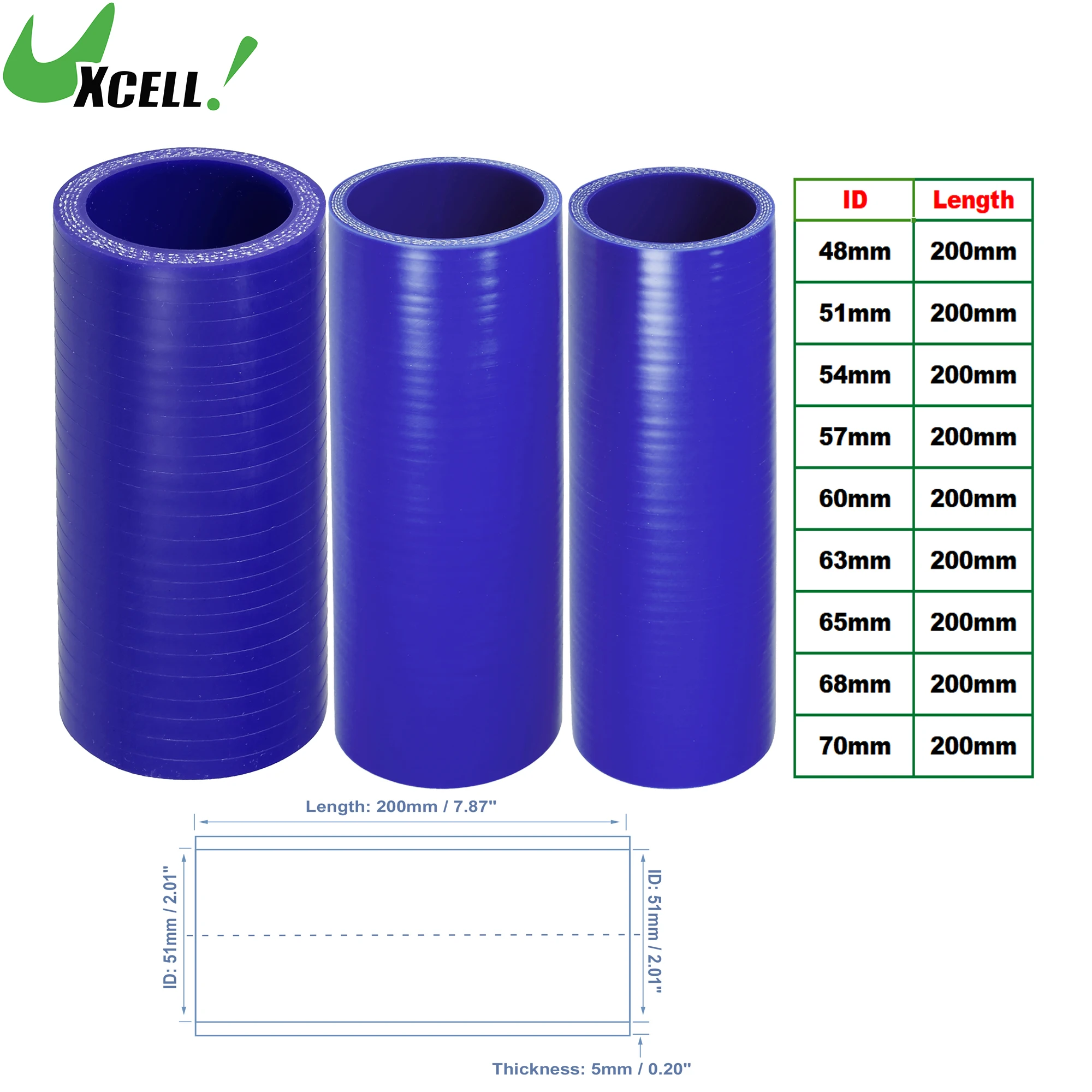 UXCELL 48mm 51mm 54mm 57mm 60mm 63mm 65mm 68mm 70mm ID 200mm 7.87 Length 0 Degree Car Silicone Hose Coolant Hose Universal