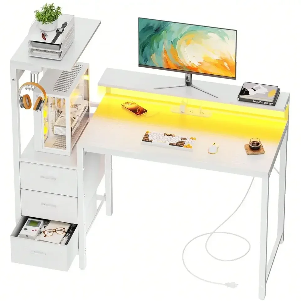 LED Gaming Desk with Monitor Stand and USB Charging