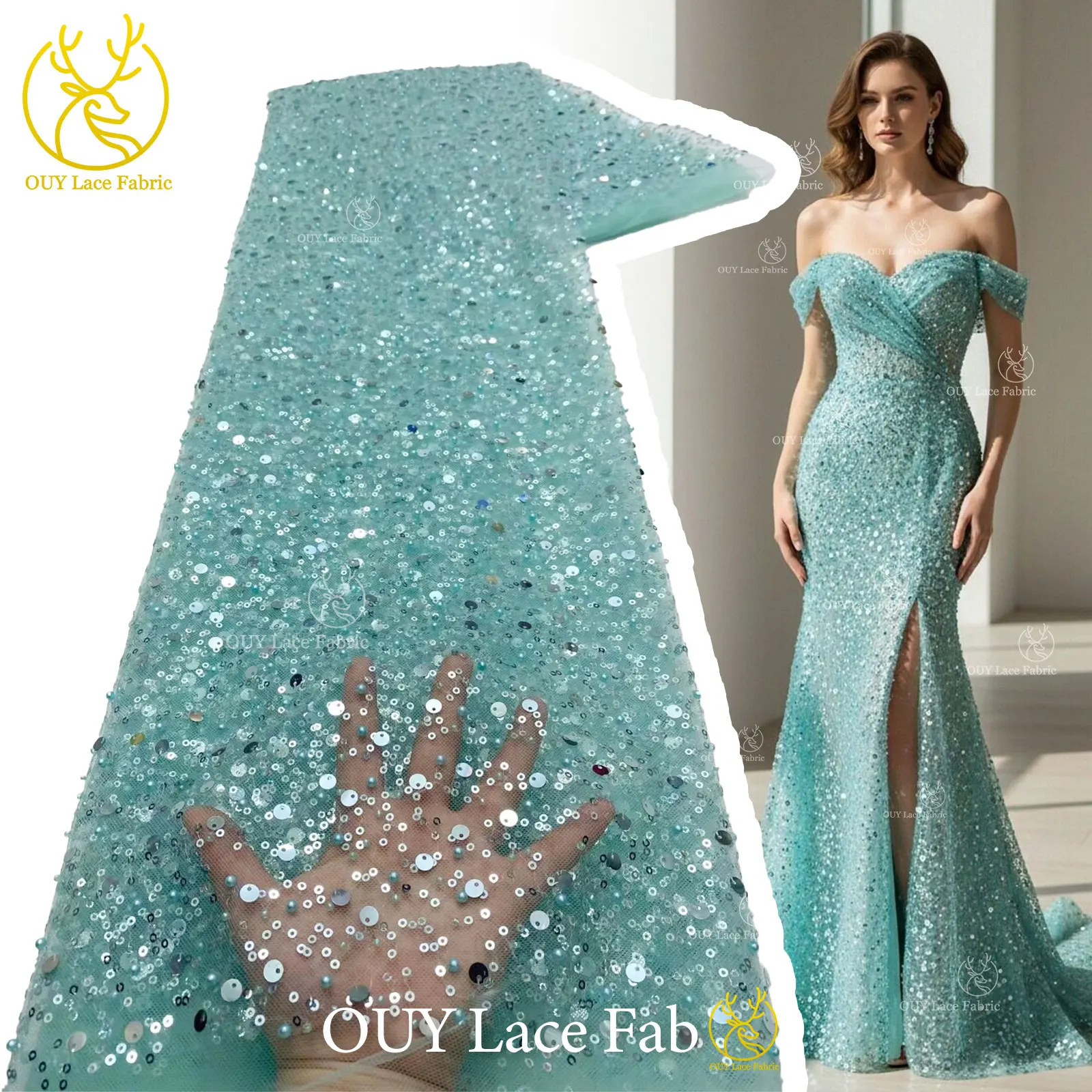 

5 Yards Of African Sequin Lace Fabric 2026 Nigerian French Beaded Tulle Mesh Lace Fabric For Sewing Wedding Party Dresses