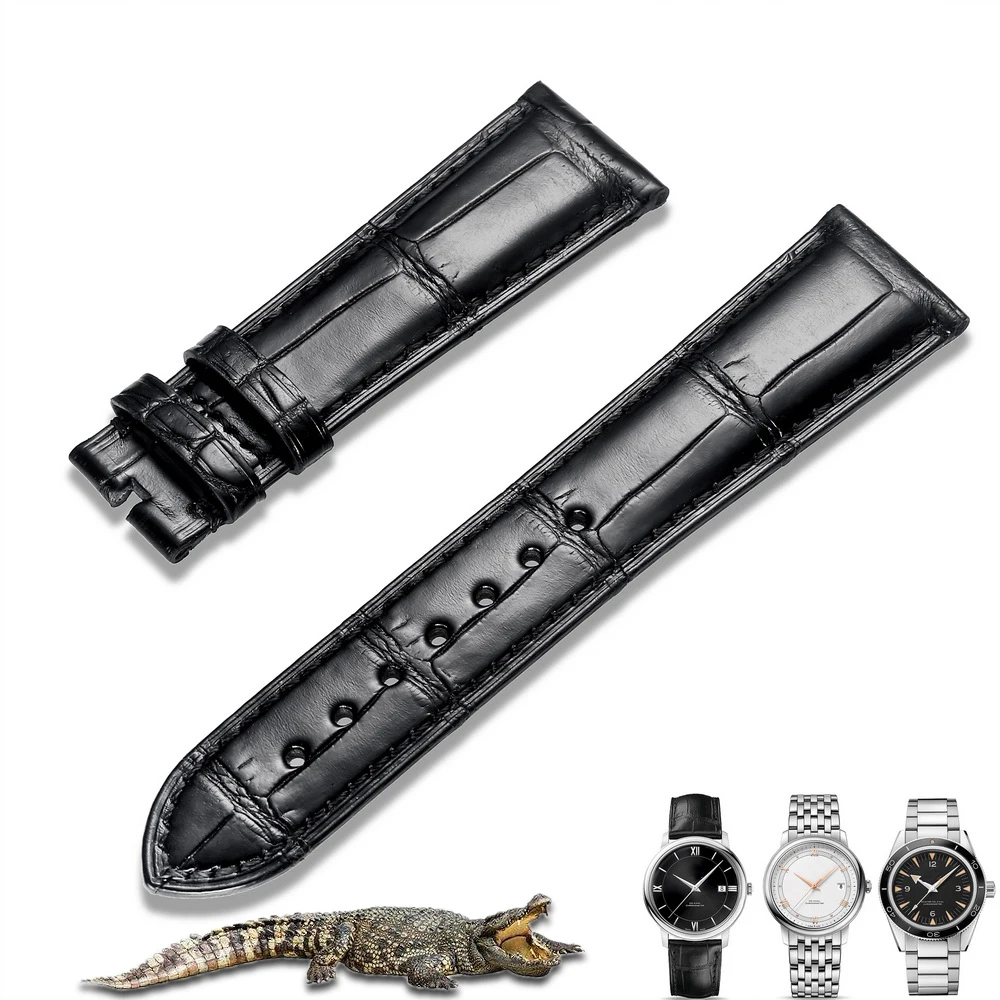 Alligator Leather Watch Bands For OMEGA Wrist Straps HandMade Crocodile Bracelet Replacement 19mm 20mm 21mm