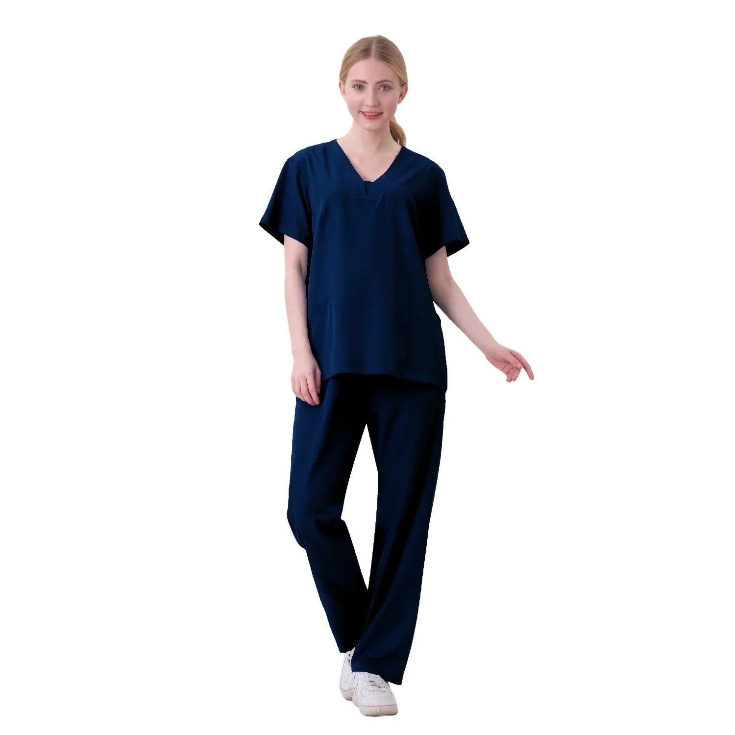 New Short Sleeve Scrubs Top With Pocket Pants Medical Nurse Uniforms Doctor Surgery Overalls Spa Outwear Beauty Salon Workwear