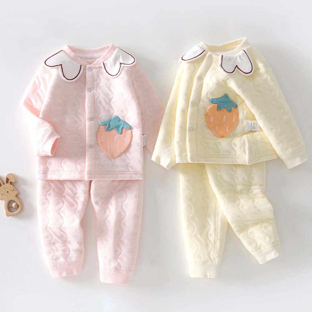 Baby Girl Outfit Set Quilted Warm Autumn Long Sleeve Tops Pants Two Pieces Winter Clothes For Baby Girl Christmas Infant Outfits