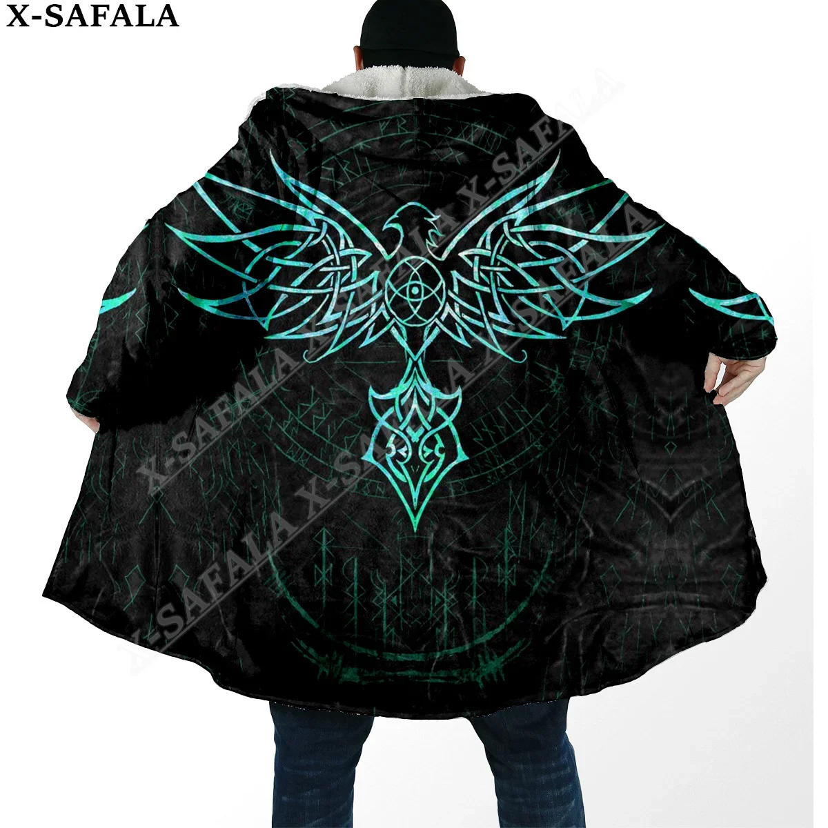 Symbol Viking Tattoo Raven Odin Overcoat Coat 3D Print Thick Warm Hooded Cloak  Men Windproof Fleece Unisex Casual-3