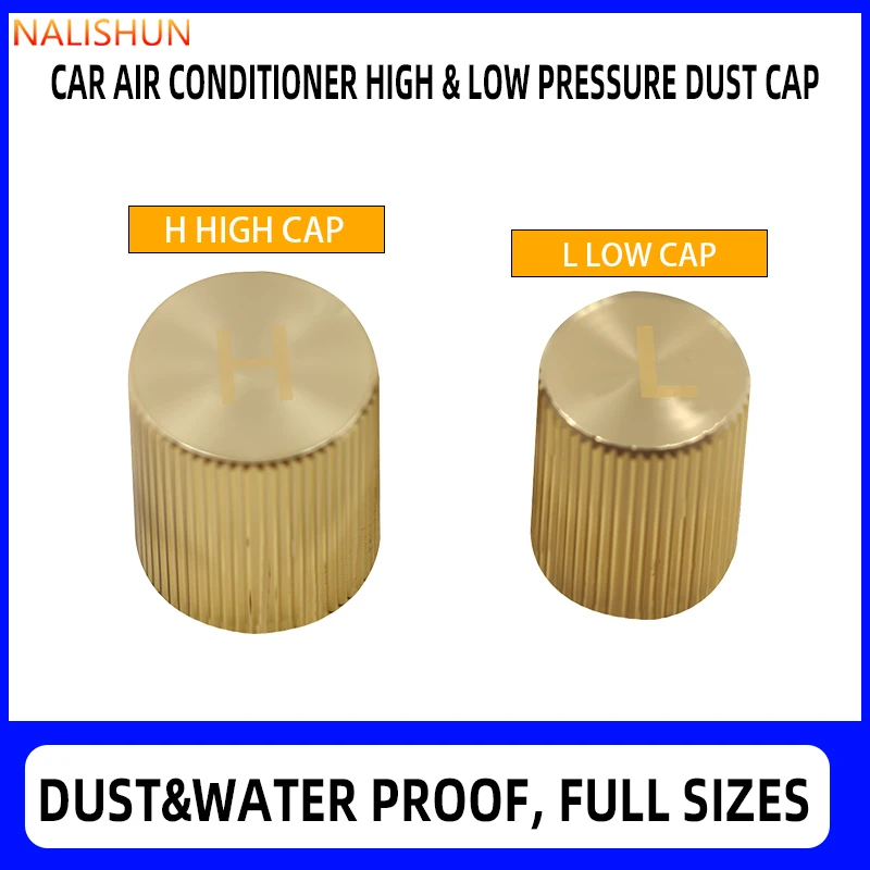 Car Air Conditioning High and Low Pressure Brass Dust Cap, Refrigerant Addition Port Protector