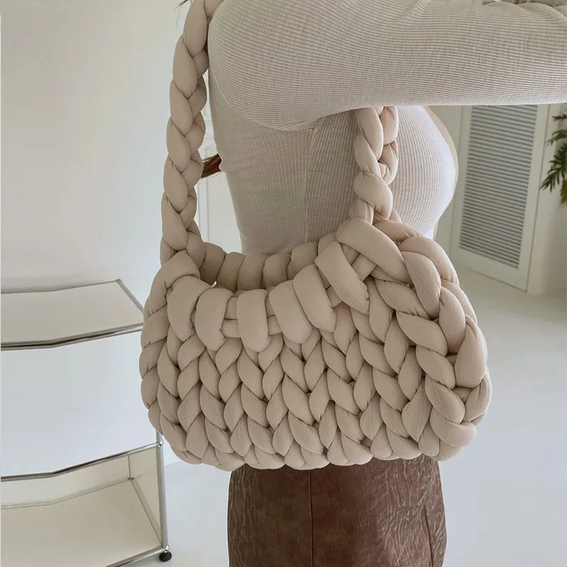 

Casual Crochet Women Shoulder Bags Knitted Lady Handbags Handmade Woven Cute Small Tote Bag Trend Female Purses 2022 Winter