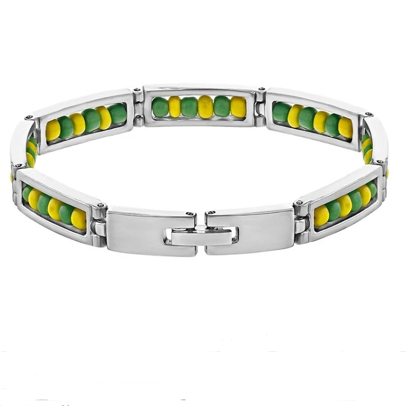 Wholesale New Stainless Steel Jewelry Green and Yellow Color Orula Bracelet Mix Beads Unisex Shango Ochun Bangle For Women