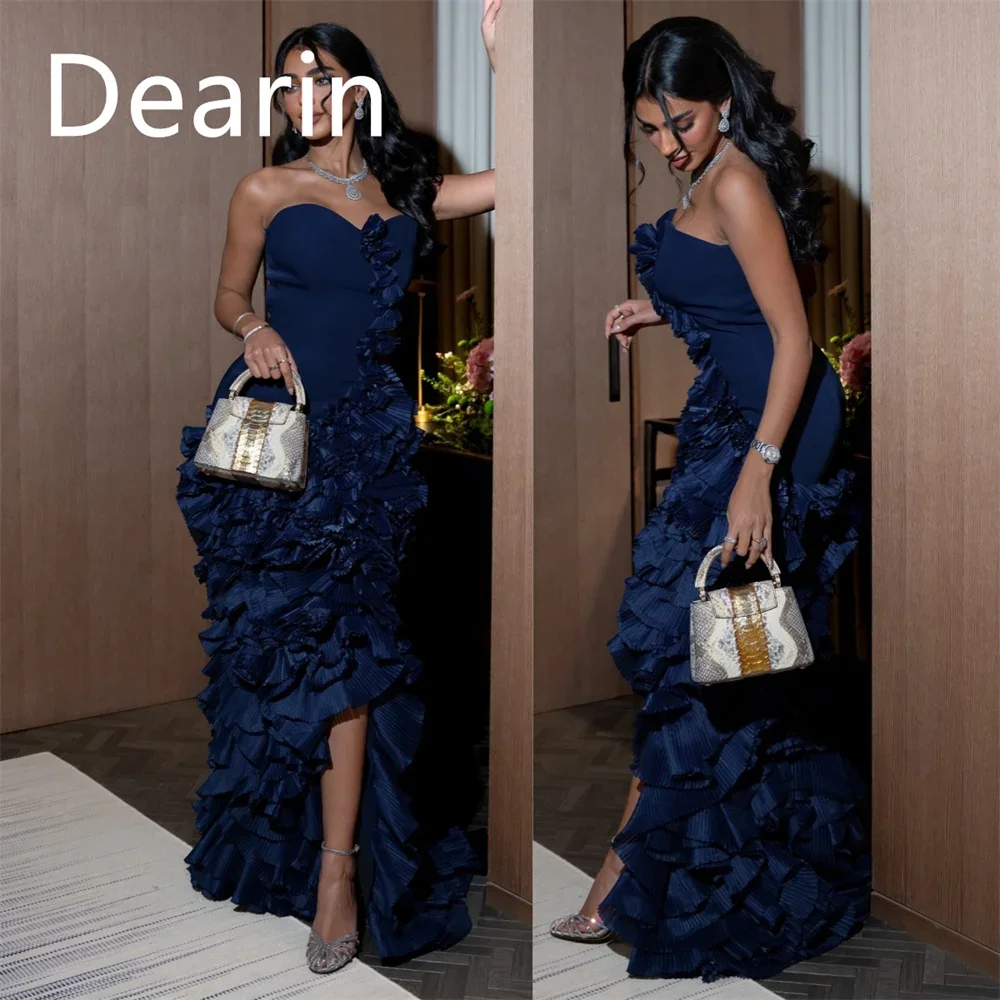 Customized Formal Gown Women Evening Dearin Strapless Column Floor Length Skirts Ruffle Bespoke Occasion Dresses Prom Dress