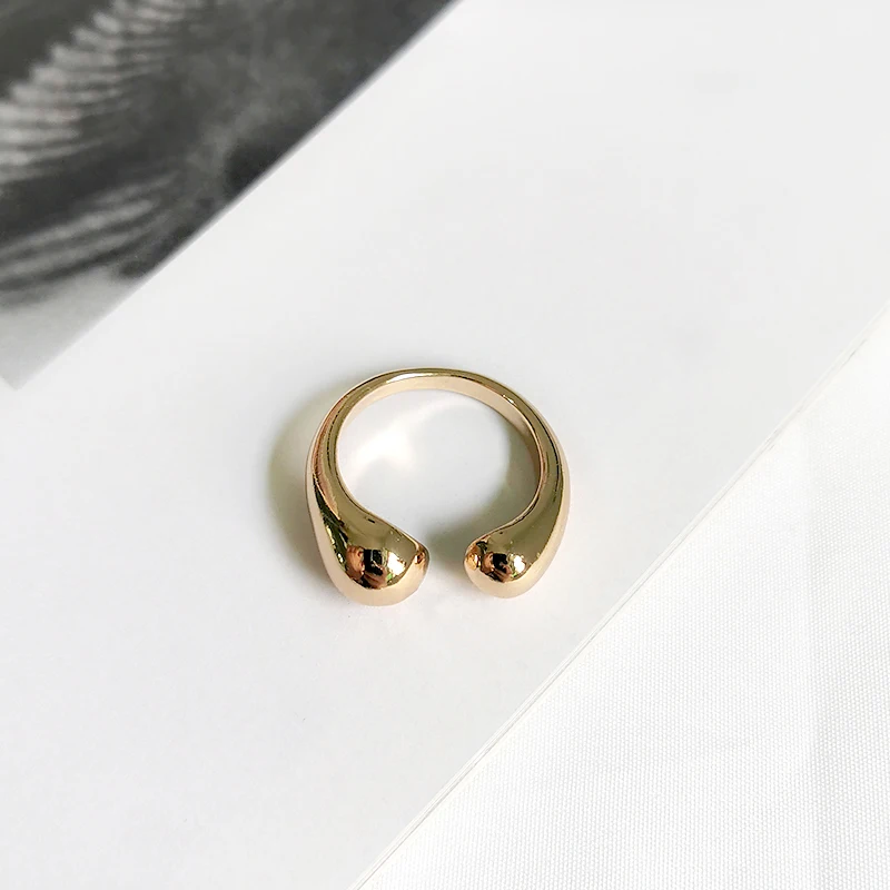 Peri\'sBox Gold/Silver Color Waterdrop Rings Asymmetric Double Circle Geometric Rings Minimalist Open Rings for Women 2020 Trendy