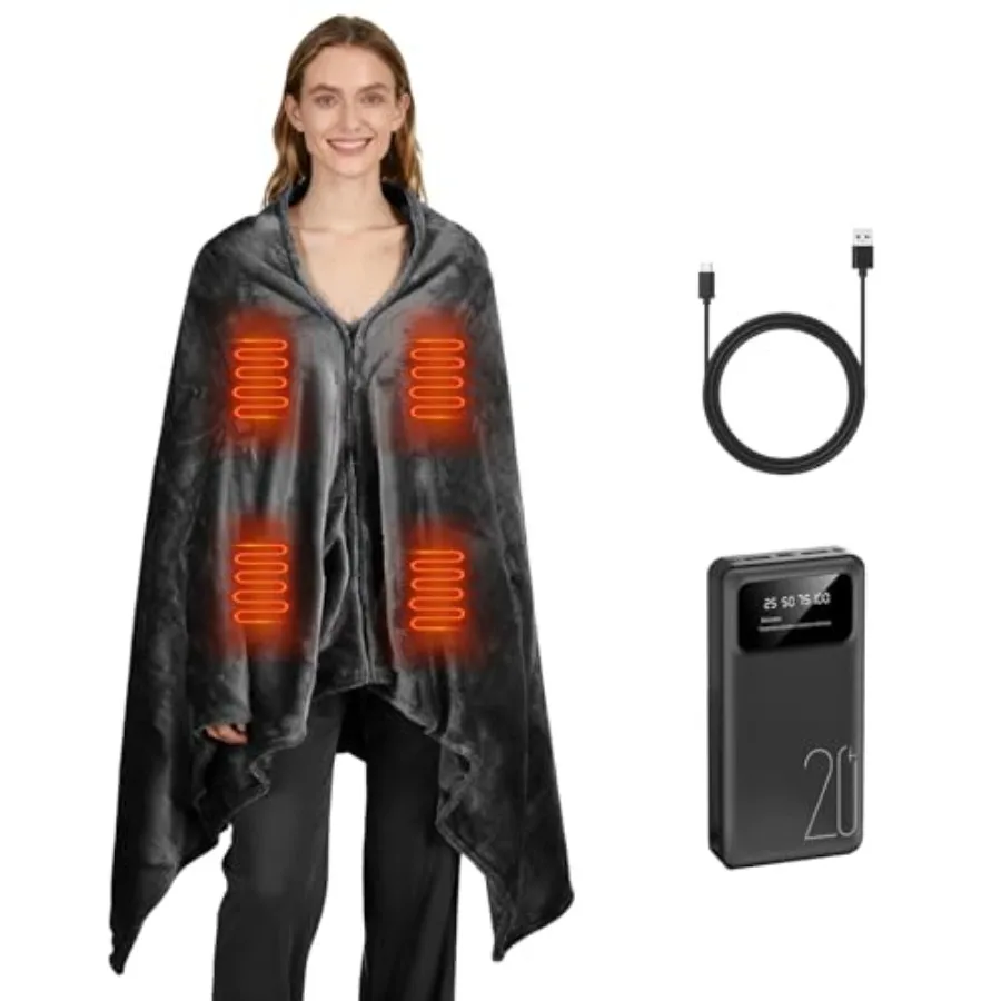 

Cordless Portable Heated Blanket Battery Operated 20000mAh Battery Rechargeable Heated Blanket with 3 Heating Levels 70"x40" US