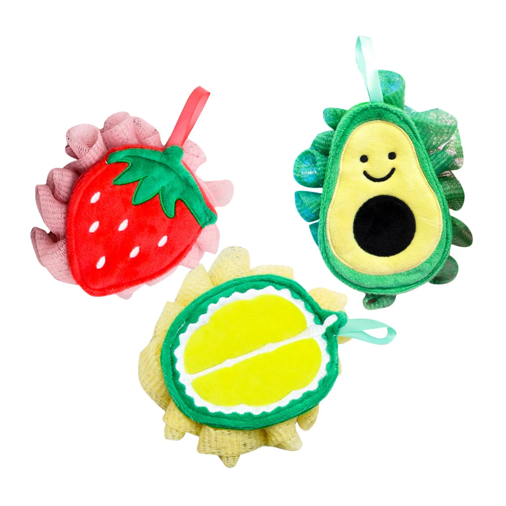 

3pcs Fruit Shape Bath Balls Cute Cartoon Exfoliating Bathing Scrubbers Soft Skin Cleaning Shower Loofahs Bathroom Accessories