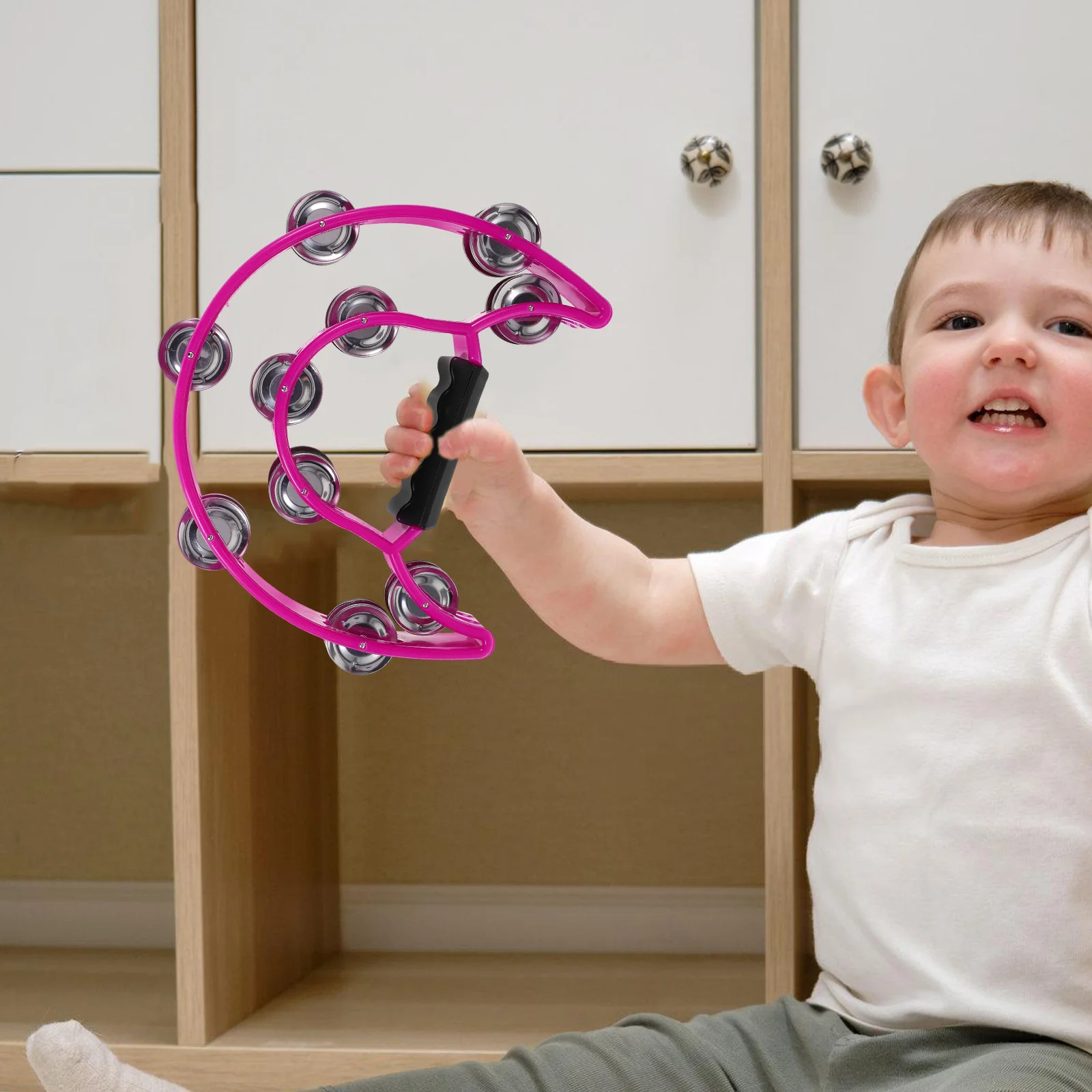 

H Bell Musical Tambourine Toys Shaker Iron Resin Material Purple Color Sturdy Long Life Kindergarten