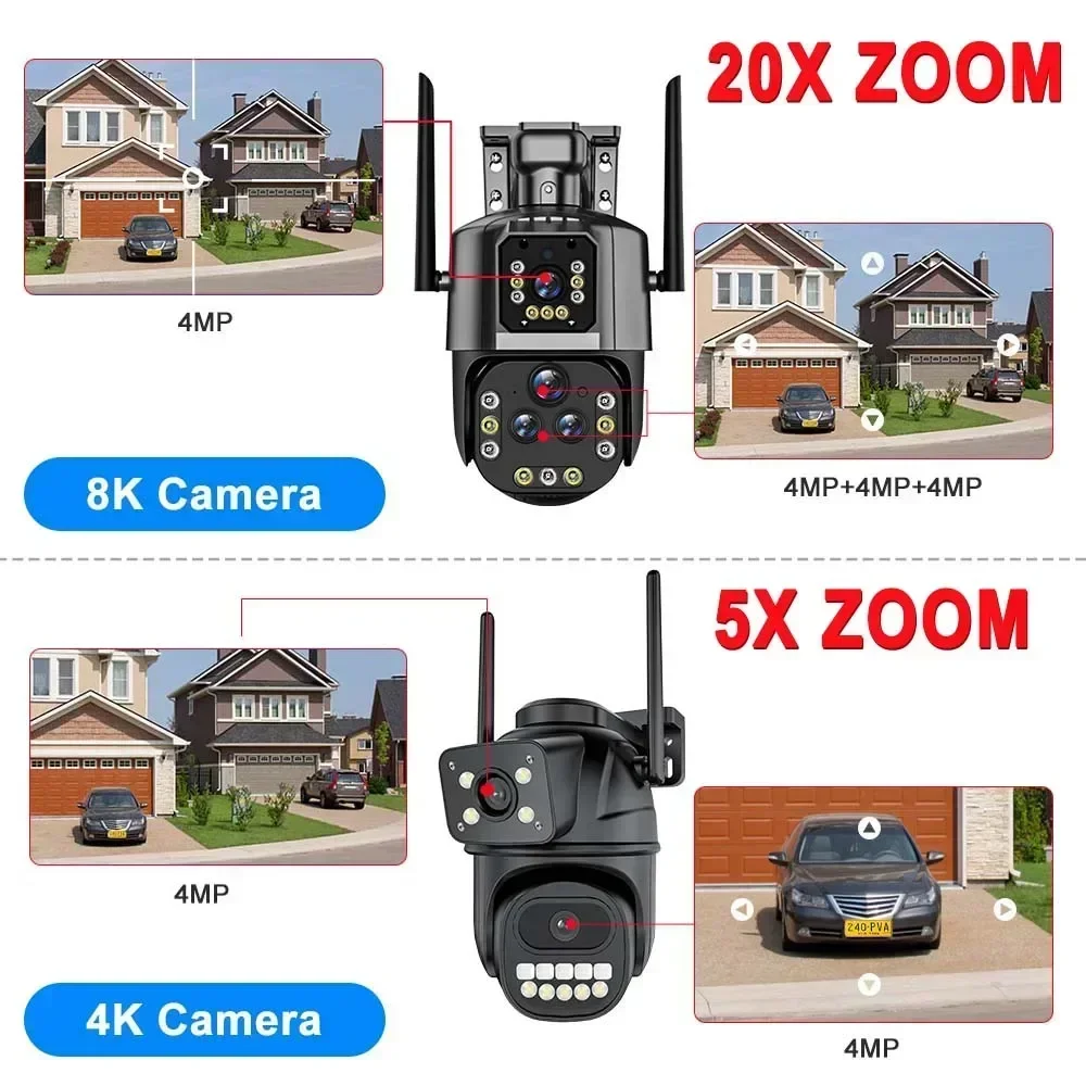 Video Surveillance Cameras Smart Home  16MP WiFi IP Wireless Security Camera Four Lens CCTV Cam Camera 20X Zoom PTZ Outdoor
