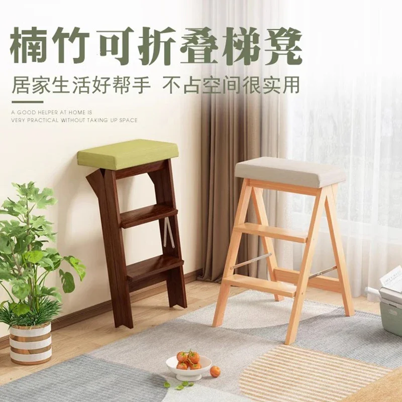 Solid Wood Kitchen Fold Step Stools Nordic Multifunction Footboard Ascend A Height Step Ladders Home Furniture Escalera FYSS