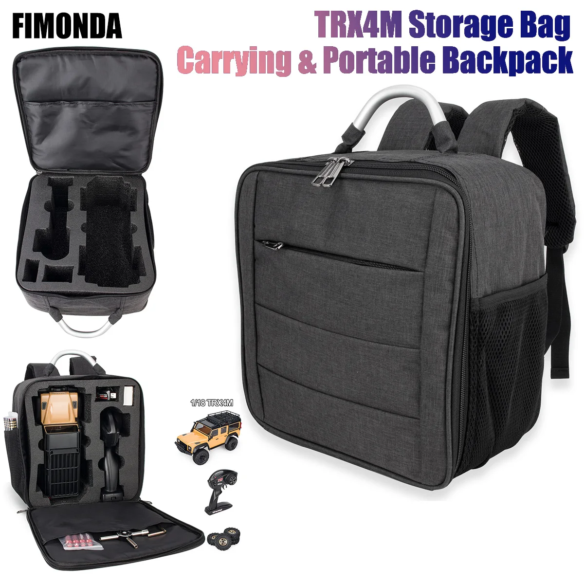 TRX4M Storage Bag Carrying & Portable Backpack for 1/18 RC Crawlers TRX4M Defender Bronco Handheld Shoulder Carry Outdoor Travel