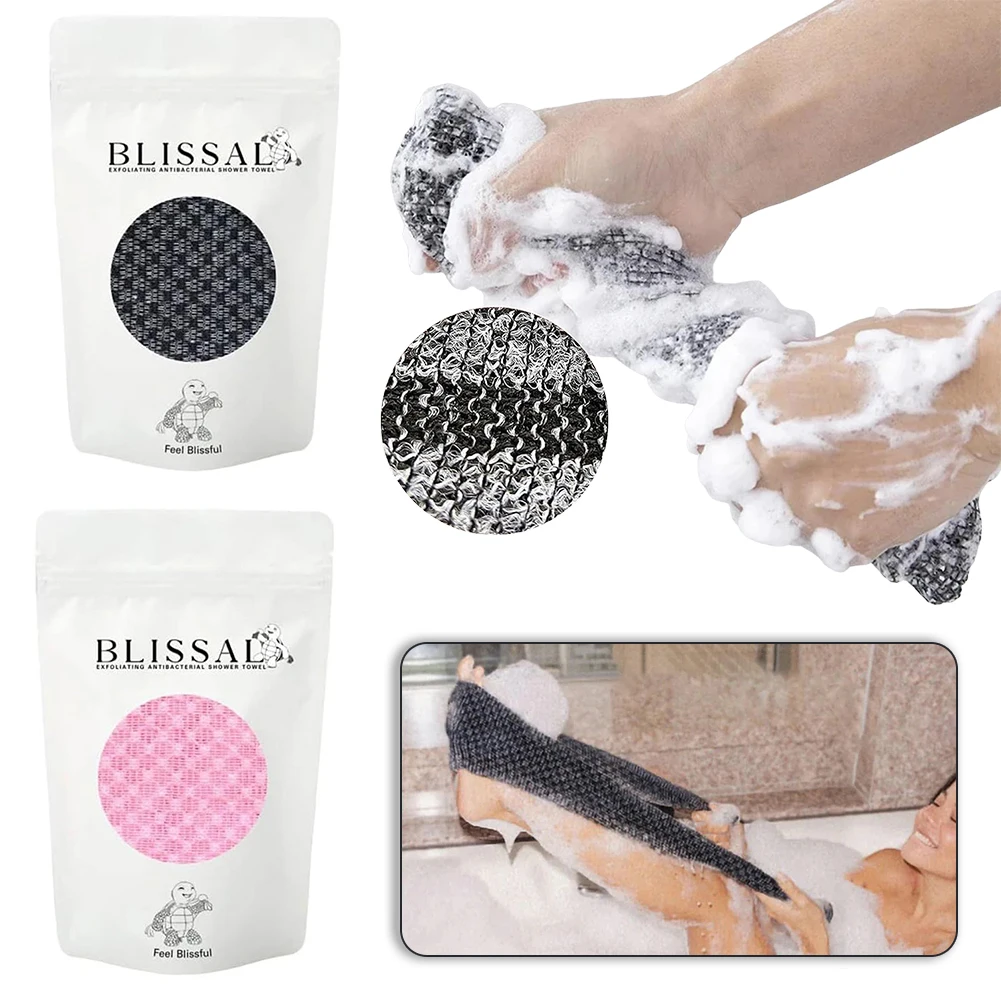 

Exfoliating Shower Towel Extra Long Body Scrub Cloth for Men and Women Hexagonal Weave Textured Back Scrub Deep Cleansing Body