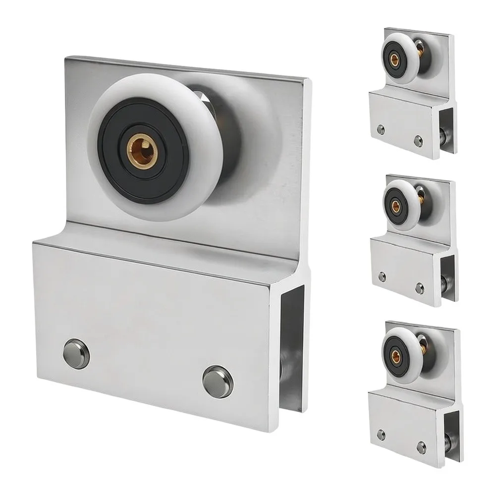 For Frameless Glass Shower Door Roller Set 4 pcs Aluminum Alloy with Precision 3/4 inch Ball Bearings and Mount Slots