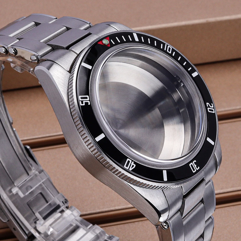 Vintage 38.8mm Silver Watch Case Stainless Steel Strap Folding Buckle For NH35 NH36 NH38 NH34 Movts Domed Sapphire Crystal Glass