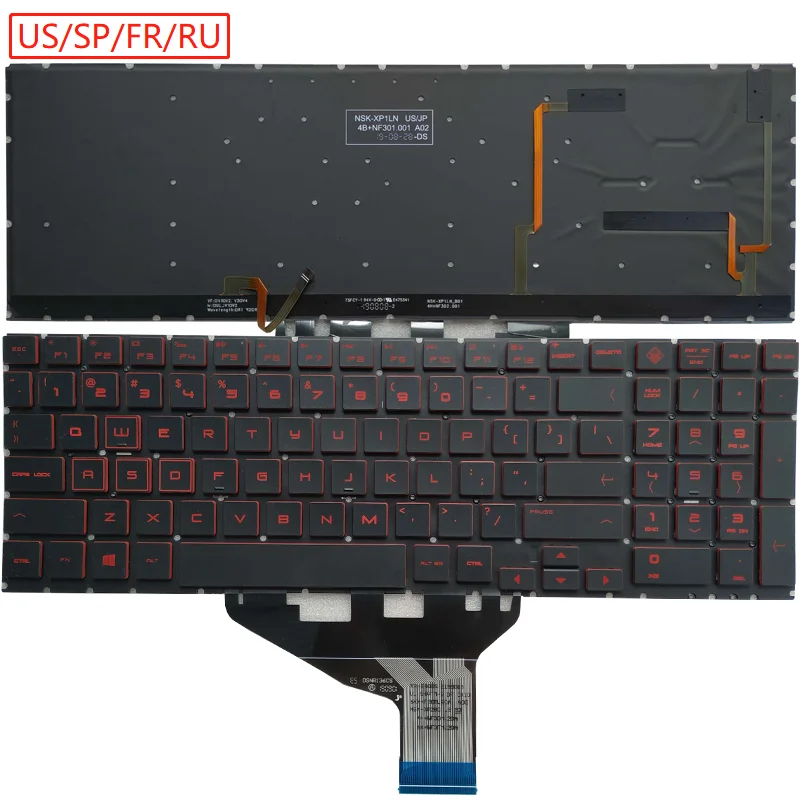 Teclado Retroiluminado Rgb para hp Omen Eua Russo Francês Vermelho 15-dc 15-dh 15t-dc 15-dc1001ur Nsk-xp1ln ru fr Novo