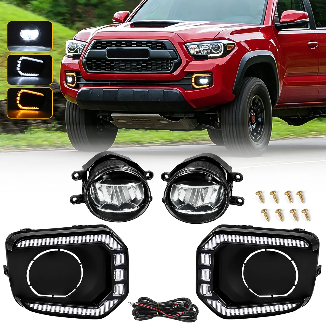 

LED Fog Lamps For Toyota Tacoma 2016-2022 DRL Daytime Running Lights Front Bumper Driving White Yellow Turn Signal Light 12V