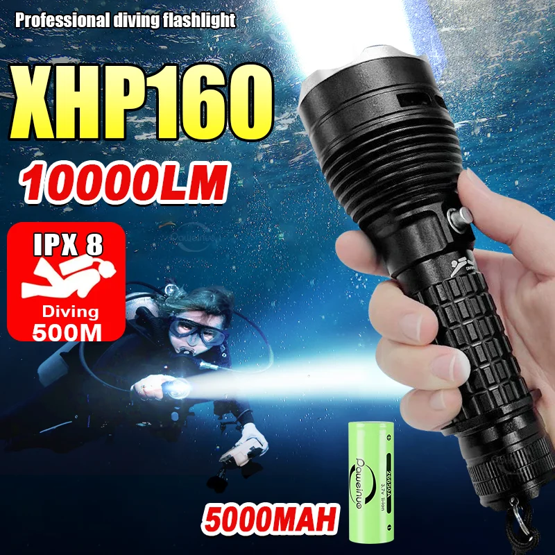 

10000LM Professional XHP160 Diving Flashlight IPX8 Waterproof Dive Light LED Flashlights Powerful Scuba Diving Torch Lantern