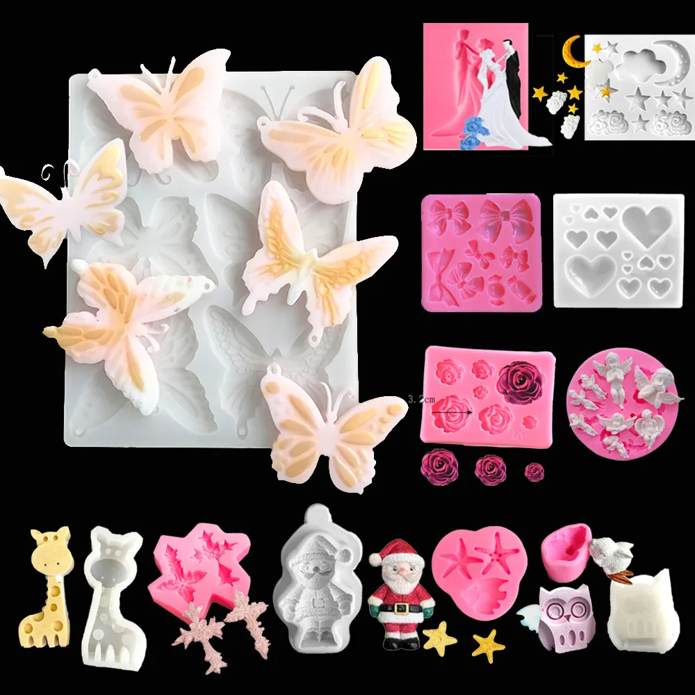 3d estrela arco rosa design molde de silicone fondant chocolate cupcake molde diy modelo de argila ferramentas de decoração do bolo acessórios de cozimento