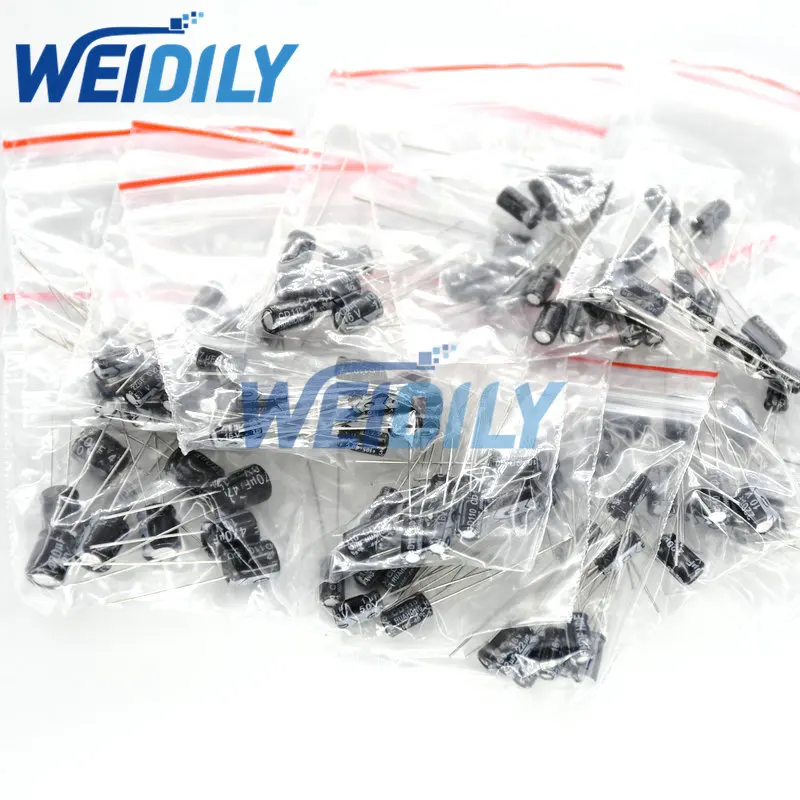 Kit de Variedade de Capacitor Eletrolítico de Alumínio, Conjunto Capacitância, Novo, 12 Valores, 0,22 UF-470UF, 120 Unidades