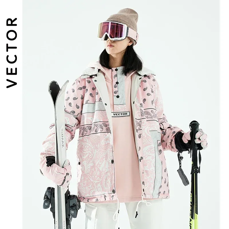 VECTOR 2024 Mężczyźni Kobiety Kurtka narciarska Dwustronna kurtka Zimowa Ciepła Wiatroszczelna Wodoodporna Outdoor Sports Snowboard Ski Fashion Coat