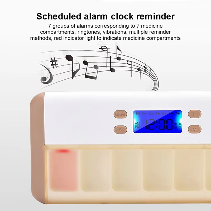 Slimme pillenorganizer Elektronische timingherinnering Opbergdoos Timer Wekelijkse pillencontainer Alarmdoos voor reizen Koffie Wit