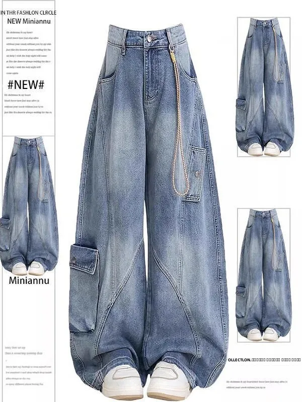 

Мужские джинсы большого размера из денима, свободные, с широкими штанинами, в стиле рабочей одежды, осенне-зимние, уличные, с пэчворком, молодежные, модные