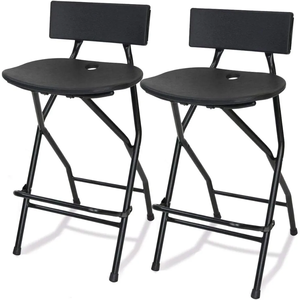 

TitanPRO Folding Bar Stool with Backrest - Black Metal Frame Stool with Back Support