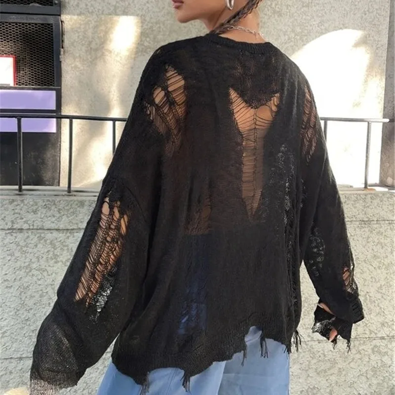 Women\'s Casual Loose Hook Flower Design Sweater Street Trendsetters Spring & Summer New Female Fashion Knitted Pullover Top
